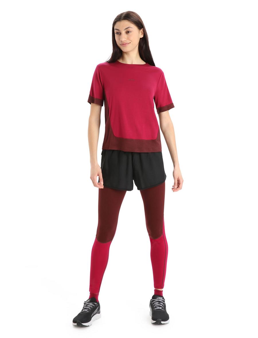 Women's Icebreaker ZoneKnit™ Merino Short Sleeve Boxy T Shirts Cherry / Espresso | CA 1359OKIR